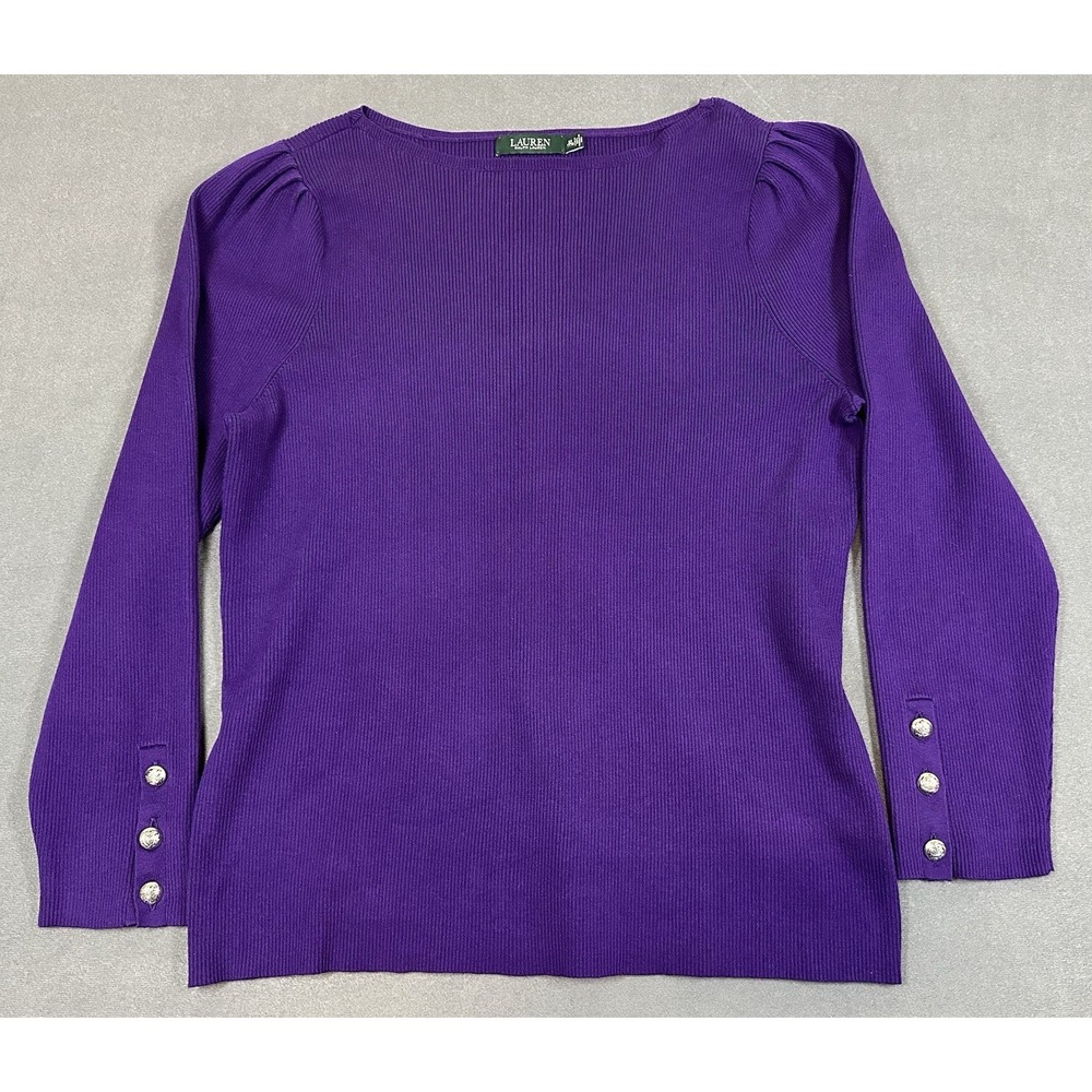 Lauren Ralph Lauren Sweater Womens Size 3XL Purple Ribbed Button Cuff Knit